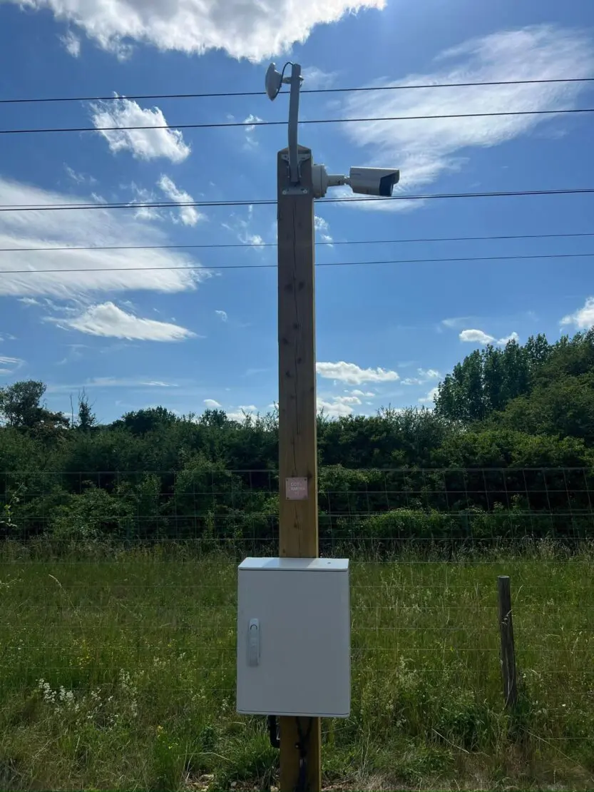 bullet camera protecting solar site perimeter