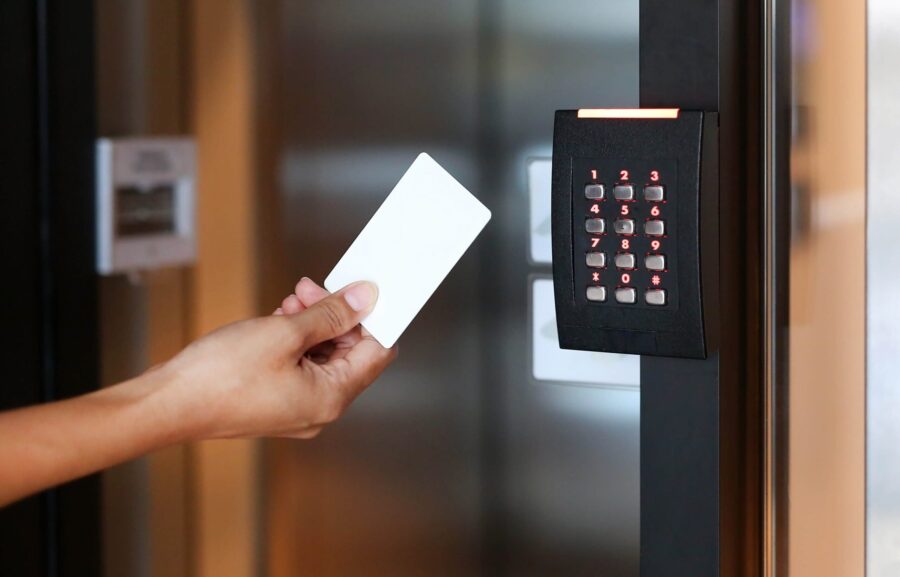 Benefit of Access Control - A keyless keycard door entry system in use