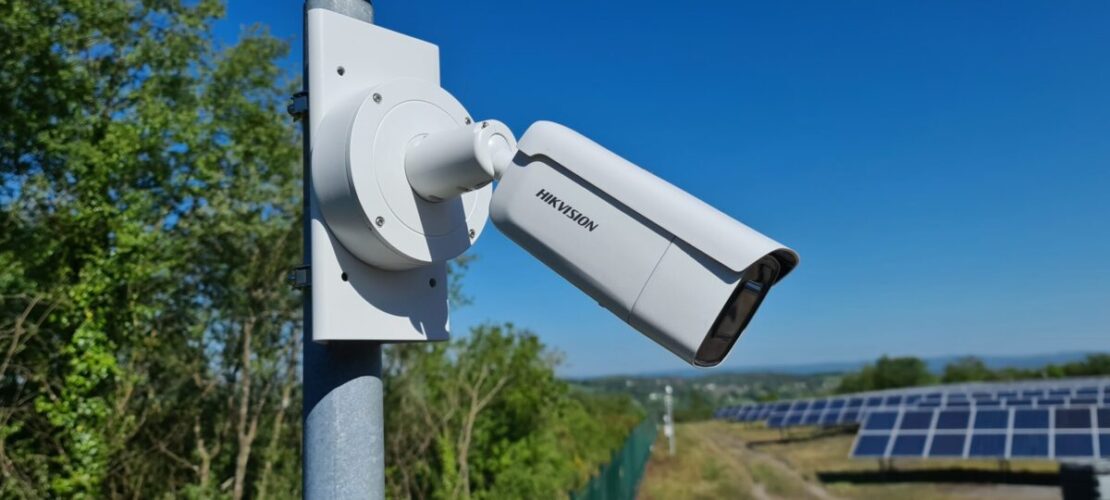 A CCTV camera protecting a solar farm