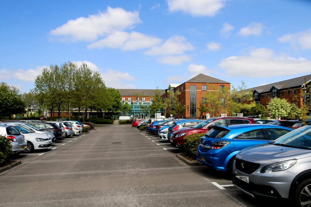 Office car park being protected by security systems