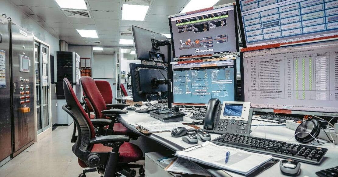A desk where a CCTV monitoring station operator works
